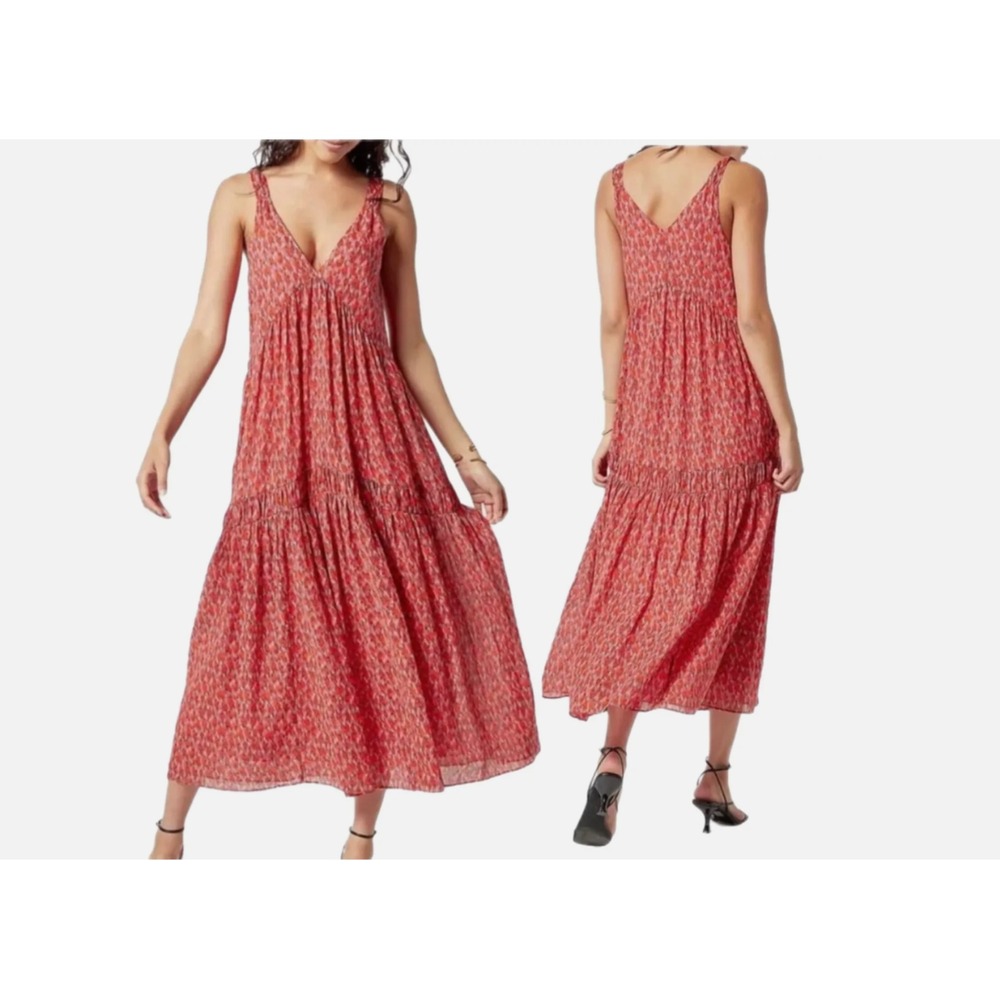 Joie Dress‎ Womens XXL Red Pink Maxi Bondi Tea Rose Tiered Cottage Boho